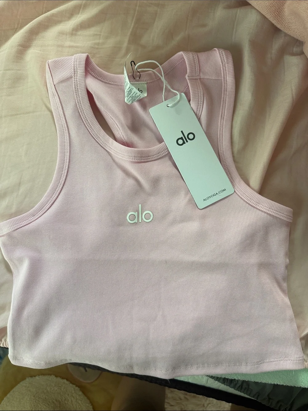 ALO Yoga Pink Ribbed Racerback Crop Tank
